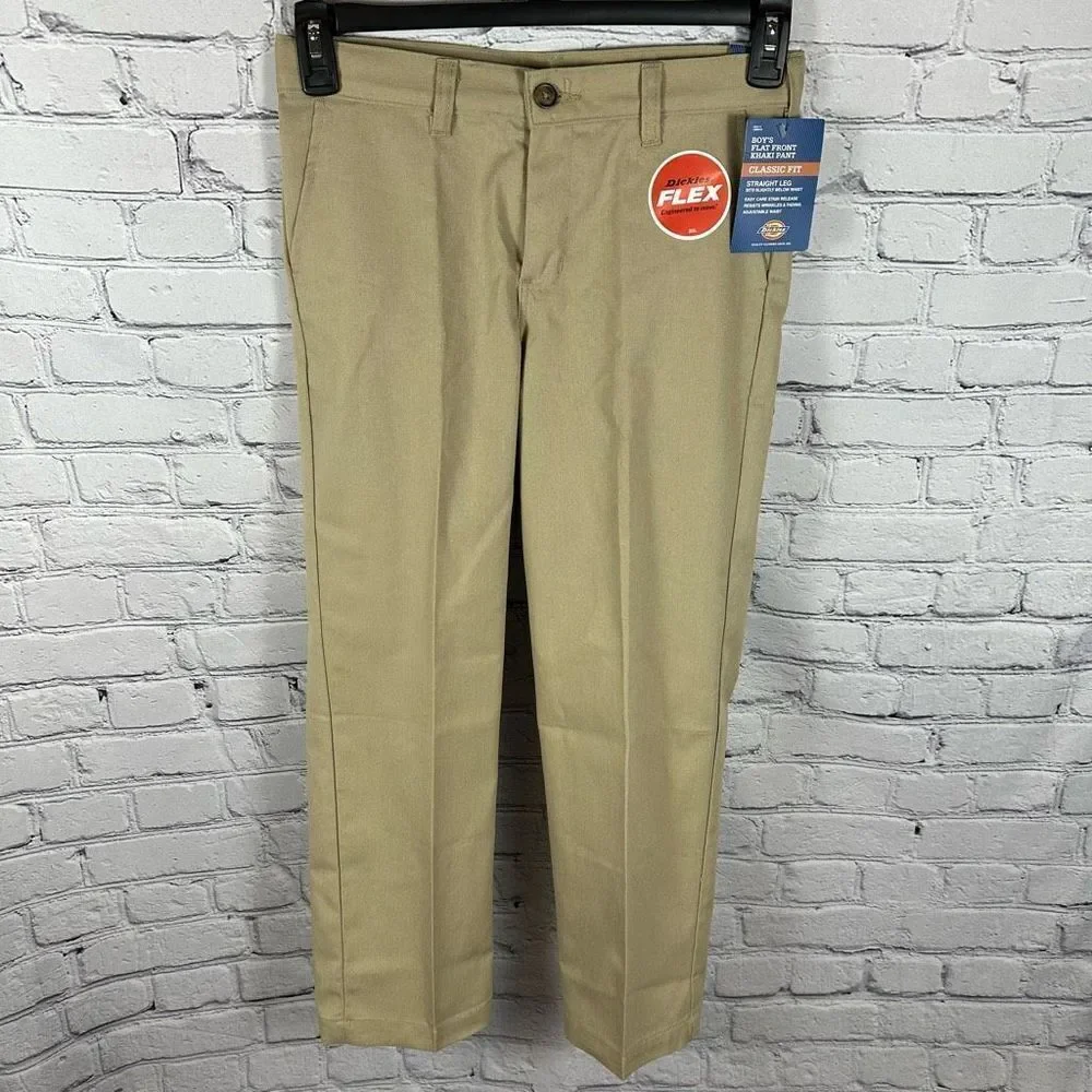 Dickies Boys Classic Fit Pants Straight Leg Flat Front Desert Tan 10 Husky NWT